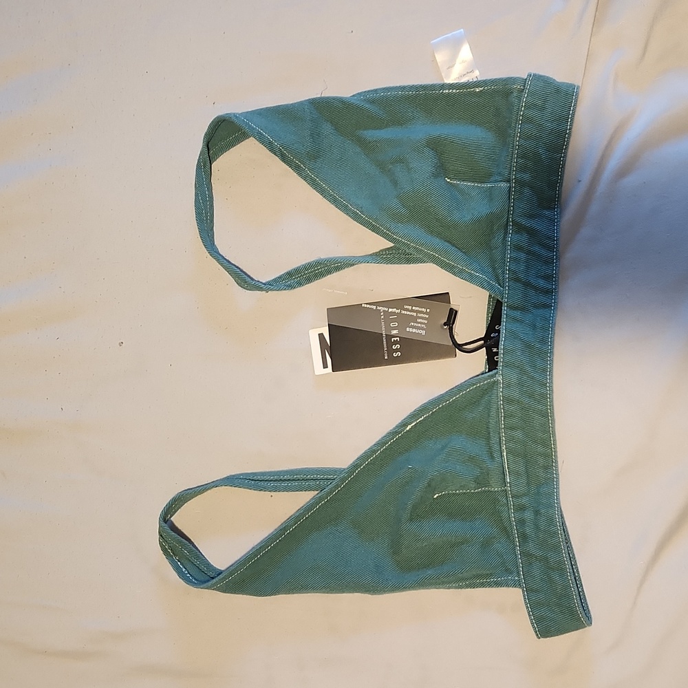 Forest green denim French kiss crop top